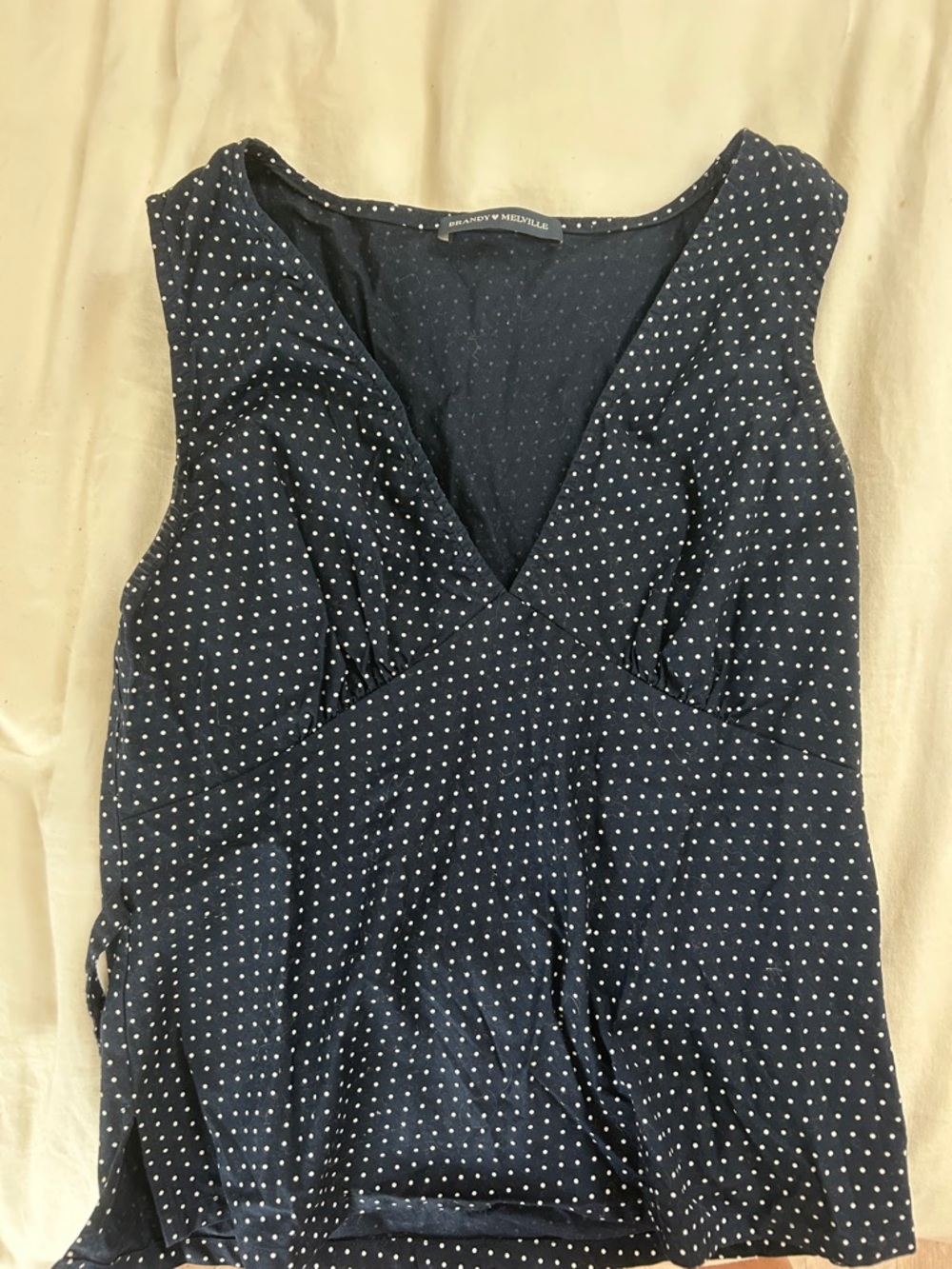 Brandy Melville Navy and White Polka Dot V-Neck Camisole